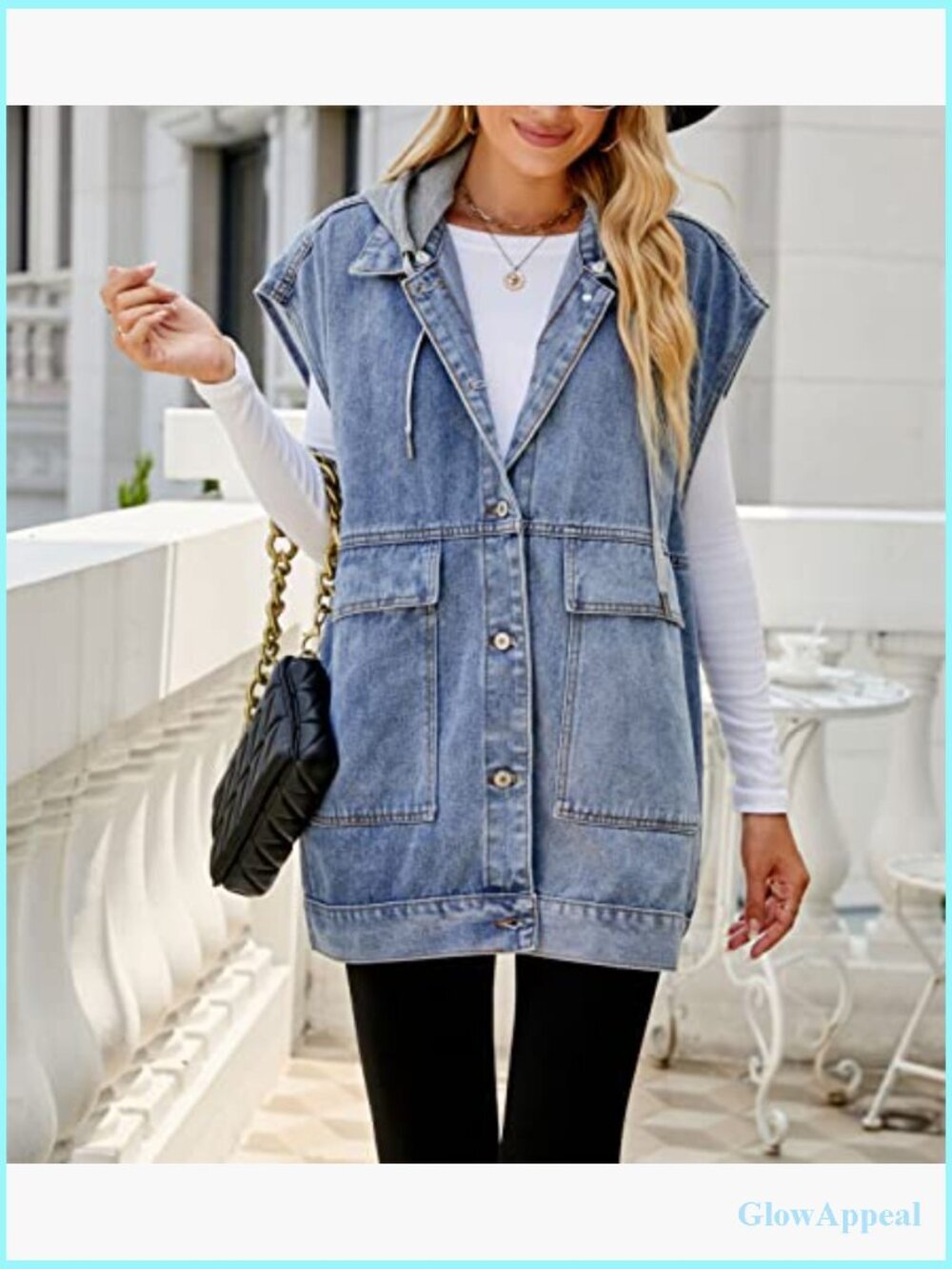 Women's Oversized Denim Vest Mid Long Jean Vest Sleeveless Jacket Distressed - Picture 3 of 7
